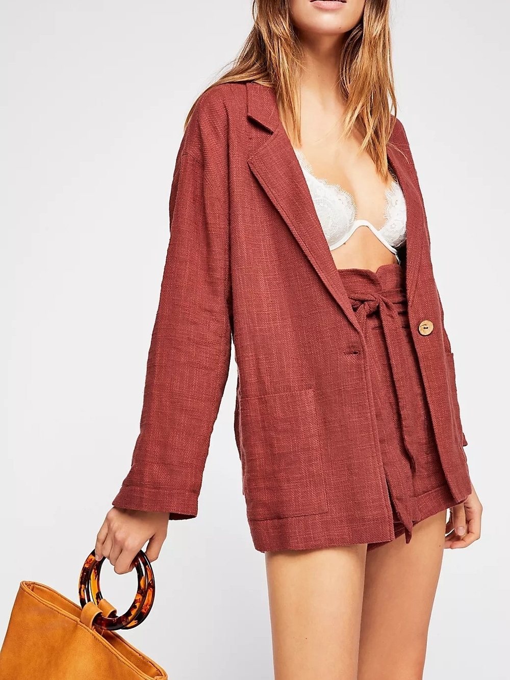Free People Endless Summer Jojo Set Rust Terracotta 100% Cotton Linen Wmn SMALL
